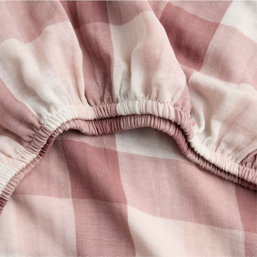 Supersoft Gingham Lilac Rose Organic Cotton Gauze Baby Crib Fitted Sheet