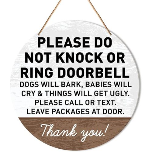 Do Not Knock or Ring Bell Door Sign, Baby Sleeping Sign Hanging Sign Decor Rustic Wall Decorations Do Not Disturb Wood Sign for Front Door, Entryway, Porch, New Mom Gift