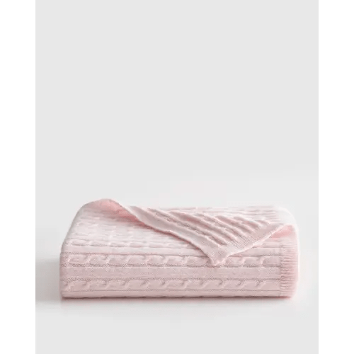 Luxe Cable Knit Cashmere Baby Blanket in Minimal Pink