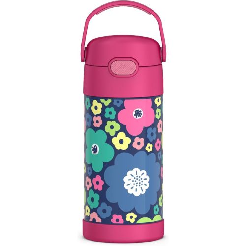 THERMOS FUNTAINER Water Bottle with Straw - 12 Ounce - Kids Stainless Steel Vacuum Insulated Water Bottle with Lid, Mod Flowers