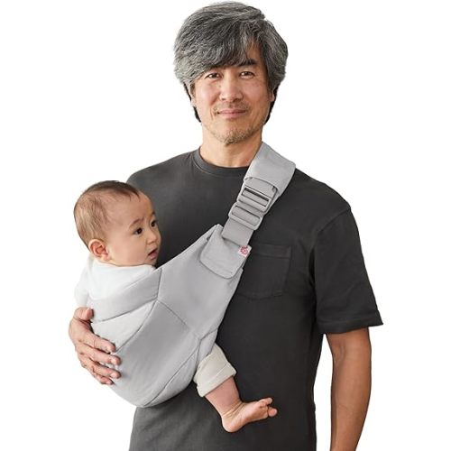 Ergobaby Upsie Sling Baby Carrier for Babies and Toddlers 6-48 Months (17-45 lbs) - 2-Position Ergonomic Baby Carrier with Front Storage Pocket, Hip-Healthy Positioning - Pearl Grey