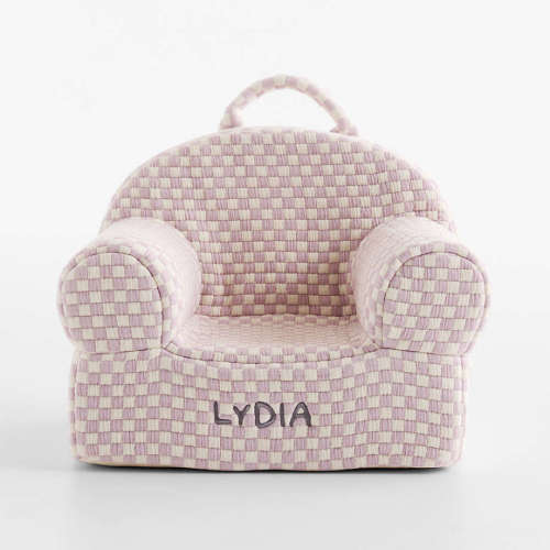 Personalized Small Sunset Purple Checkered Matelass Kids Lounge Nod Chair