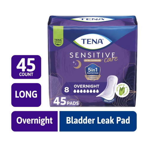 TENA Sensitive Care Overnight Incontinence Pads for Women, 45 Count HSA/FSA Eligible