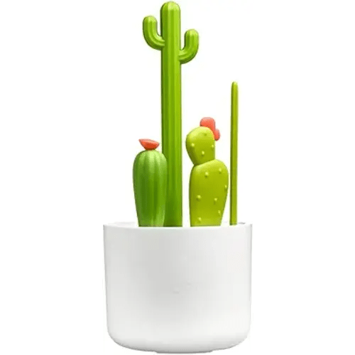 Boon Cacti Bottle Cleaning Brush Set - Includes Bottle Brush, Nipple Brush, Detail Brush, and Straw Brush - Baby Bottle Brush Set for Bottle Drying Rack - Baby Essentials - 4 Count