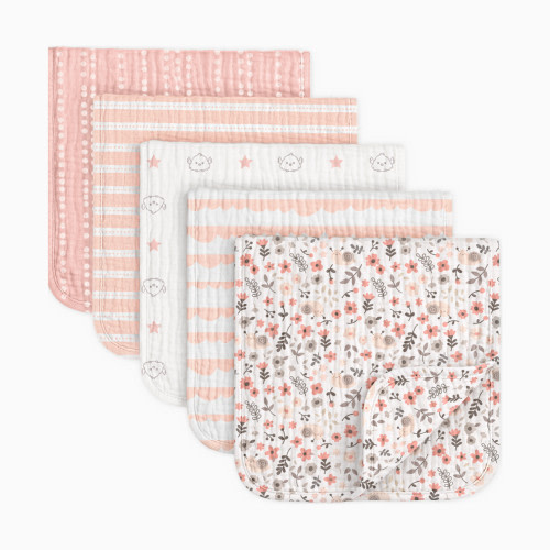 KeaBabies 5-Pack Lyra Muslin Burp Cloths - Sweet Charm