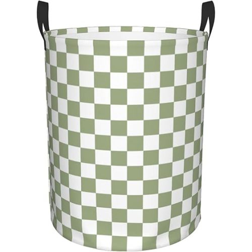 Sage Green Checkered Laundry Basket Collapsible Clothes Hamper with Handle Laundry Room Organization and Storage for For Bedroom Bathroom Dorm S