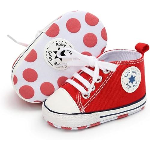 Unisex Baby Boy Girl Canvas Sneaker Soft Sole Infant Lace up Newborn Ankle Toddler First Walkers Crib Shoes