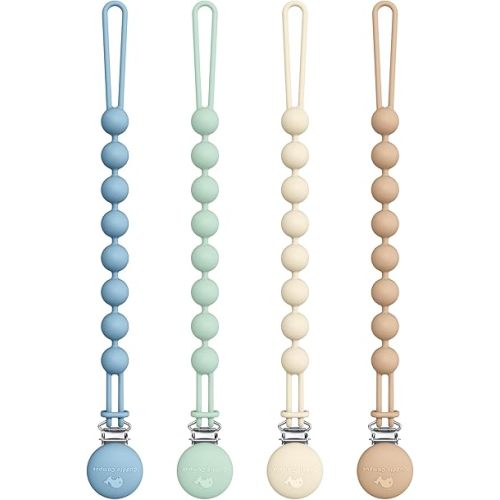 Cuddle Campus Silicone Pacifier Clip Holder with One Piece Design,Soft Flexible Binky Clips with Texture for Baby Boy and Girl Pack of 4 (0-6m)