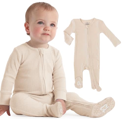 Caden Lane Waffle Zipper Footie | Oatmeal - 0-3