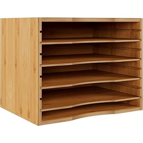 Bamjoy Bamboo 5 Tier Desktop Organizer, Paper Organizer Mail Sorter, File Holder Letter Document Storage with Adjustable Shelves for School Home Office, Natural