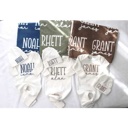 Baby Swaddle with Name or Newborn Outfit Set, Personalized Baby Gift, Baby Shower Keepsake, Embroidered Coming Home Set