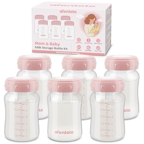 6PCS Breastmilk Storage Bottle Compatible with Spectra S1/S2/SG/9Plus /Motif Luna Flange, Wide-Neck Spectra Bottles for Pumping, Baby Bottle Storage with Lid Fit Momcozy Breast Milk Cooler 22oz, Pink