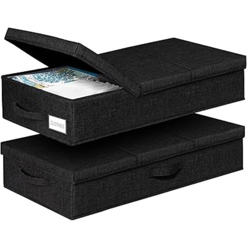 punemi 6 in Tall Under Bed Storage Containers with Lid, 2Pack, Black