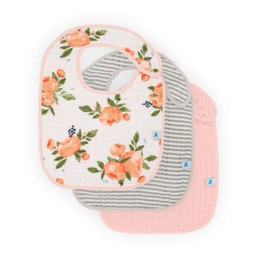 Cotton Muslin Classic Bib 3 Pack - Watercolor Roses