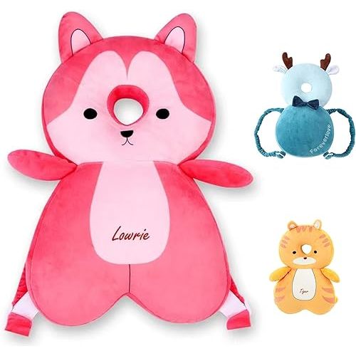 Baby Head Protector Adjustable Head Protection Backpack with Safety Mat Suitable for Head Protection, Crawling and Walking for Preschool Babies（Pink Fox）