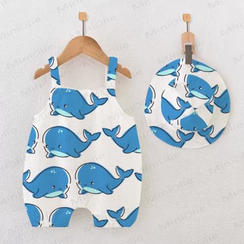 Baby Lovely Whale White Romper with Hat