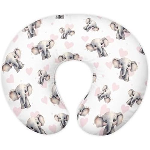 Jeiento Elephant Nursing Pillow Covers Pink Heart Nursing Pillow Slipcovers Elastic＆Soft Breastfeeding Pillow Slipcover,Tummy Time, Baby Sitting Support, Awake-Time Support,Pillow Cover Only