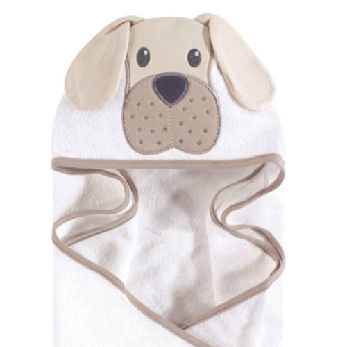 Hudson Baby Unisex Baby Cotton Animal Face Hooded Towel, Tan Puppy, One Size