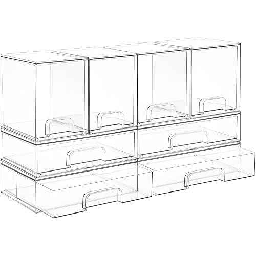 Vtopmart 8 Pack Stackable Storage Drawers Set, Clear Plastic Organizer Bins for Baby Bottle, Beauty Supplies Storage, Ideal for Kichen Countertop, Vanity, Bathroom, Cabinet, Pantry Organization