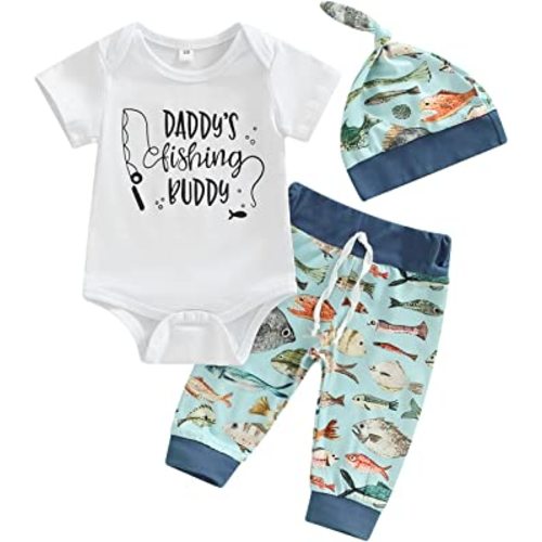 Kayotuas Newborn Baby Boy Girl Clothes Cute Romper Bodysuit and Pants with Hat Western/Ocean 3 Piece Coming Home Outfits