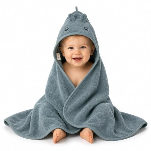 Hooded Baby Towel – 100% Organic Cotton Baby Bath Towels – Baby Boy Newborn Essentials - Super-Soft and Absorbent. (Dino - Tradewins)
