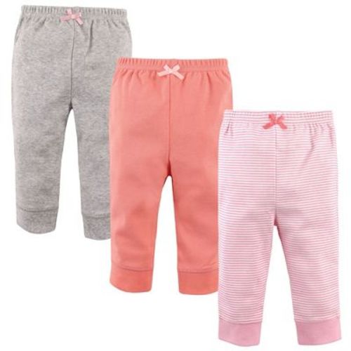 Luvable Friends Baby and Toddler Girl Cotton Pants 3pk, Stripe Light Pink Coral, 0-3 Months