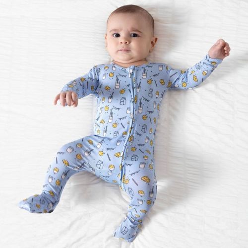 Bellabu Bear Baby Milk & Cookies Blue Bamboo Convertible Footie Blue 3-6 Months