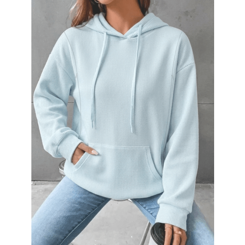 Waffle Knit Drawstring Hidden-Zip Hoodie with Kangaroo Pocket – Giftifymama