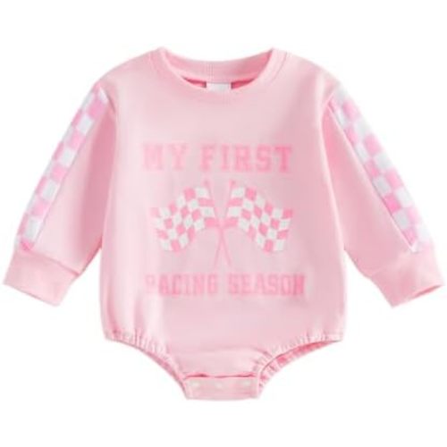 KMBANGI My First Racing Season Outfit Baby Race Car Checkered Flag Romper