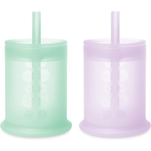 Olababy Silicone Training Cup with Straw Lid Bundle 5oz Mint + 5oz Lilac