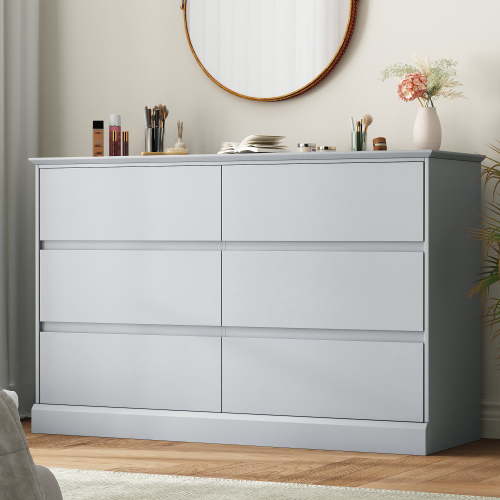 6 Drawer Dresser for Bedroom, White Dresser Double Chest of Drawers, Modern Wood Dressers with Deep Drawers for Living Room,Gray