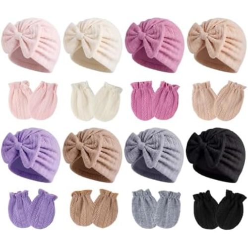 Newborn Baby Girl Hats Mittens Set Cotton for Infants 0-6 Months
