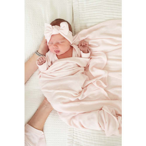 Pearl Pink Bamboo Waffle Knit Large Bow Headwrap | Caden Lane