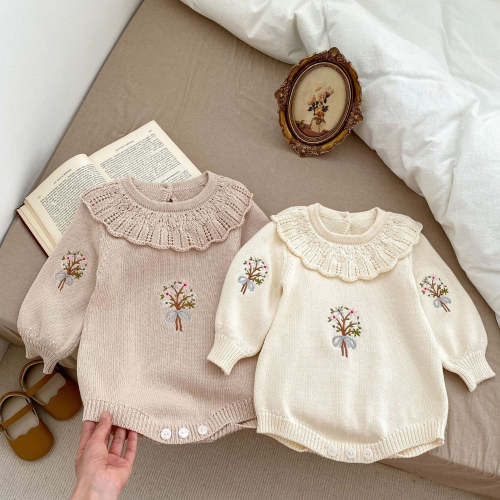 Baby Romper | Vintage Embroidered Design with Ruffled Collar Onesie | Sizes 6M-4Y | Premium Quality Soft 100% Cotton Fabric – Beekee
