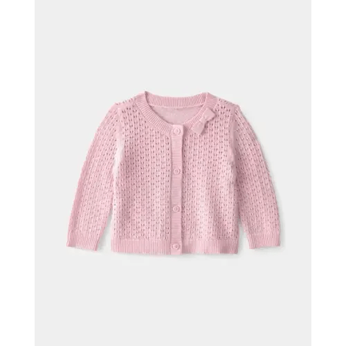 Baby Girl Bow Pointelle Button-Up Cardigan Sweater - Pink - OshKosh B'gosh | Carter's