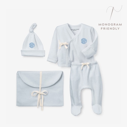 Pale Blue Velour Layette Set – Elegant Baby