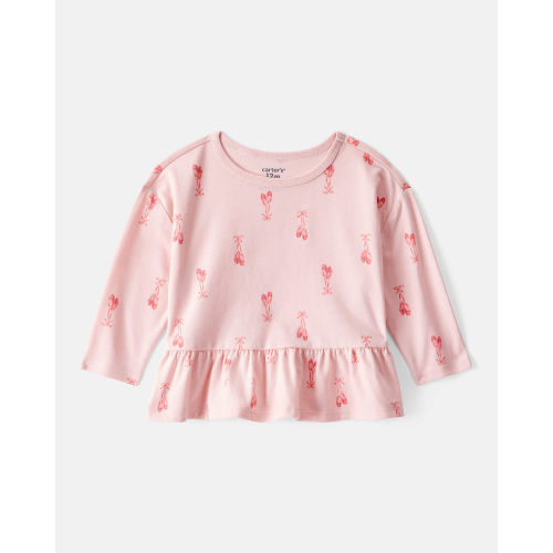 Baby Girl Ballet Slippers Long-Sleeve Peplum Top - Pink - Carter's | Carter's