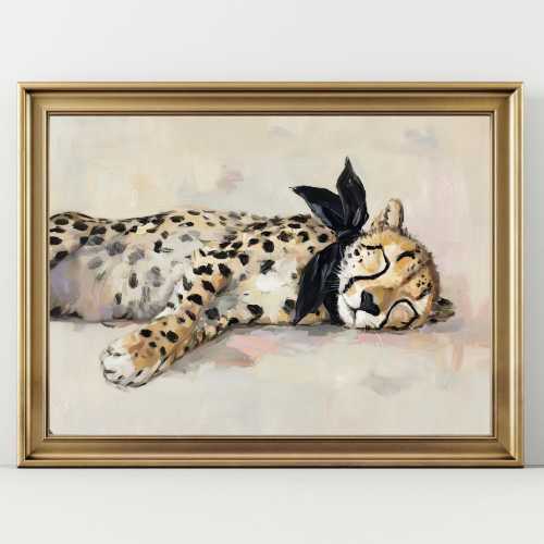 Sleeping Leopard Art Print – Neutral Safari Nursery Wall Art, Modern Animal Decor, Whimsical Jungle Print for Kids Room
