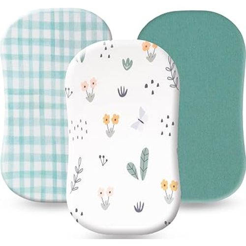 Bassinet Sheets 17" x 29" Fit for Halo BassiNest Swivel Sleeper and 4moms Mamaroo Sleep, 100% Jersey Cotton Super Soft and Breathable Bassinet Fitted Sheets for Baby, 3 Pack, Green
