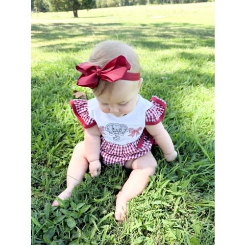 Baby Girls Game Day Gingham Bubble Romper | Alabama Crimson Tide Classic Spirit Wear | Baby Girl Roll Tide Outfit | Alabama Football Baby