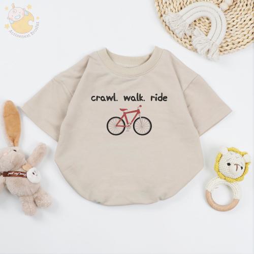 Embroidered Crawl Walk Ride Baby Romper, Bicycle Baby Outfit, Cycling Family Gift, Baby Shower Gift, Cycling Club Bicycle Baby Gift