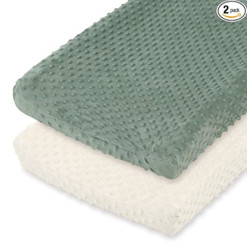 The Peanutshell Minky Dot Diaper Changing Pad Cover - Ultra Soft Baby Mat Cover for Boys & Girls, Fits 16” x 32” Changing Table Pads - Sage, 2 Pack