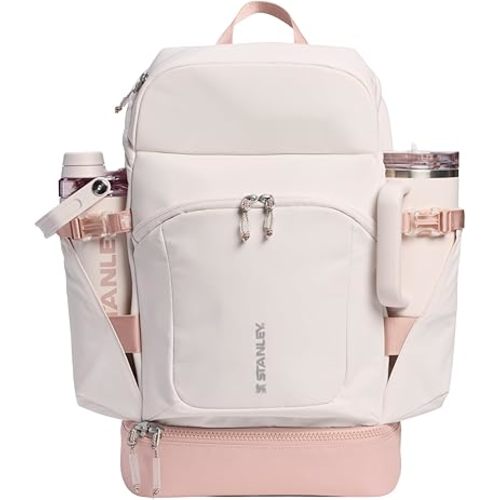 STANLEY Vitalize Backpack | Gym, Work & Travel Bag with Laptop Sleeve | Expandable Bottom Compartment | Tumbler & Water Bottle Pockets | Durable Recycled Fabric | Rose Quartz
