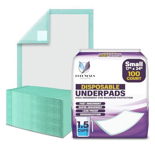 PureNexus Health Disposable Bed Pads for Adults 17 x 24 (100 Count) - Super Absorbent and Waterproof - Incontinence Bed Pads, Chuck Pads, Chux Pads, Changing Pads for Baby, Pee Pads for Kids