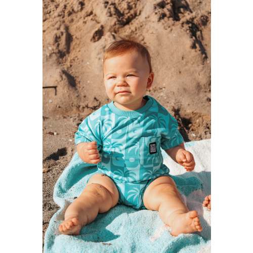 The Little Surfer Dude Palm Checkered Bubble Romper - Palm Checkered Bubble Romper