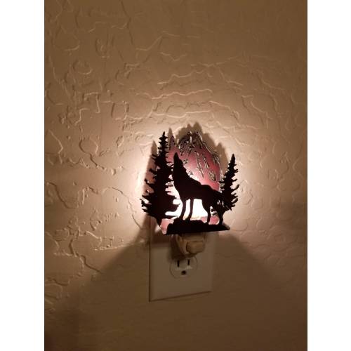 Wolf Night Light made out of rusted steel Howling Wolf Gift