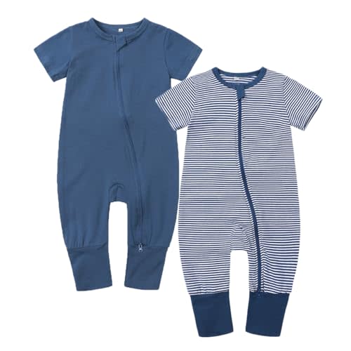 Feidoog Toddler 2 Pack Baby Zipper Rompers Cotton Short Sleeve One Piece Jumpsuit Outfits