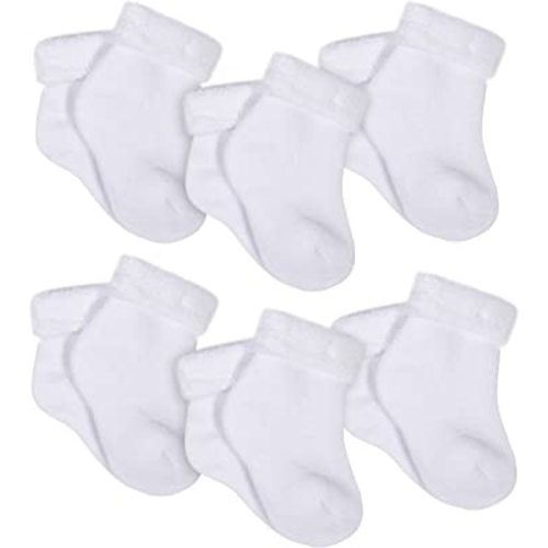 Gerber Baby 6pk Organic Terry Wiggle Proof Socks - White 0/3M
