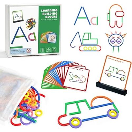 Pattern Blocks Puzzle STEM Toys for Creative Learning Sticks Shape Building Blocks Educational Resources Brain Teaser Montessori Toys (176PCS)