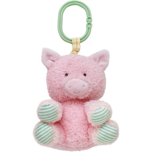 Baby Starters Magic Years Pig Chime Toy with Pull and Jiggle Vibration Feature and Travel Hook, Farm Theme, Pink, 8 inch with Hook